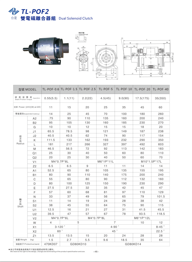 雙電磁離合器組合規(guī)格參數